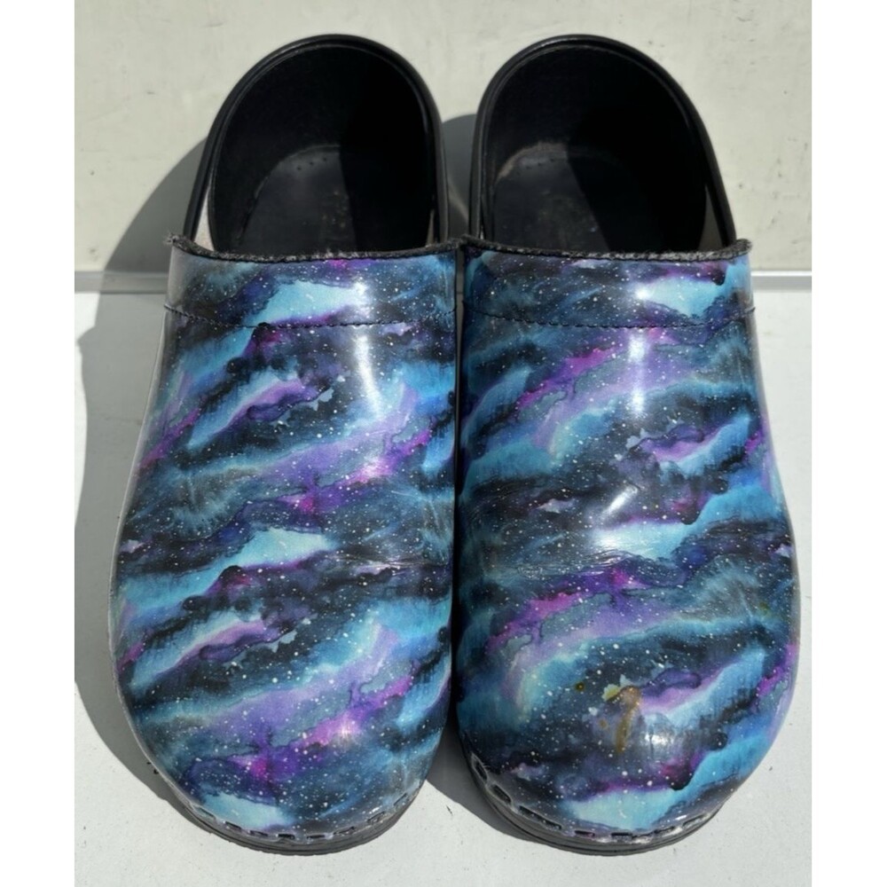 Bjork Professional Leather Clogs in a Multicolor Cosmos/Galaxy Print ,Size 41/42